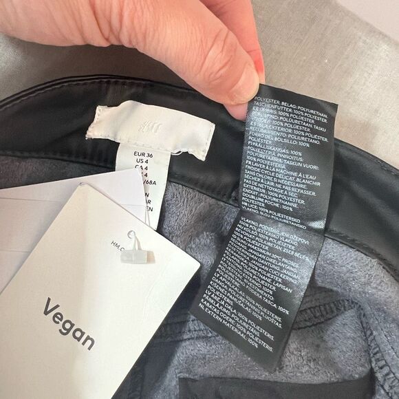 H&M NWT Black Vegan Faux Leather High Waist Straight Leg Pants Size 4 - Picture 9 of 10